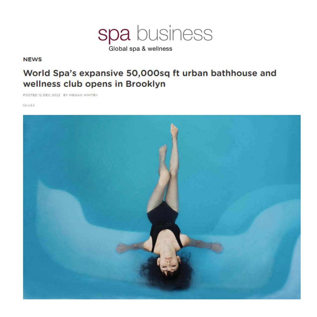 an excerpt from spa buisness magazine featuring World Spa.