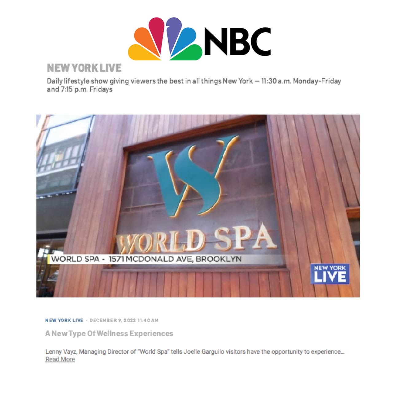 NBC channel featuring World Spa.
